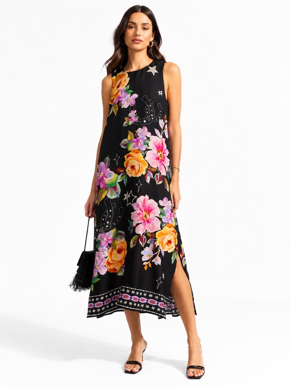 Johnny Was Karolina Tea Length Floral Silk Blend Dress NWT Size M Garden wedding